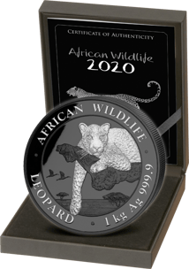 1kg Silber African Wildlife Leopard 2020 Black Edition (Auflage:100 | platiniert)