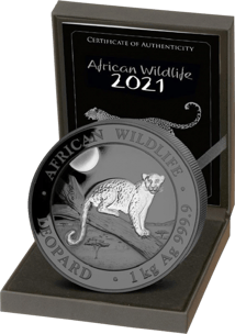 1kg Silber African Wildlife Leopard 2021 Black Edition (Auflage: 100 | platiniert)