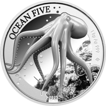 1kg Silber Ocean Five Oktopus 2023 (Auflage: 100 | Polierte Platte | Zertifikat Nr. 100)