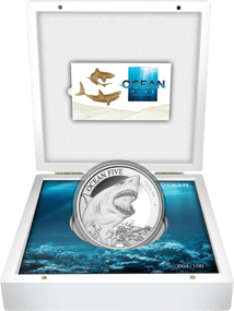 1kg Silber Ocean Five Weißer Hai 2022 PP (Auflage: 100)