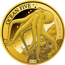 2 Unze Gold Ocean Five Oktopus 2023 PP  (Auflage: 50 | Polierte Platte)