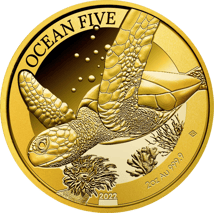 2 Unze Gold Ocean Five Schildkröte 2022 PP  (Auflage: 50 | Polierte Platte)