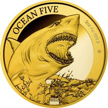 2 Unze Gold Ocean Five Weißer Hai 2022 PP  (Auflage: 50 | Polierte Platte)