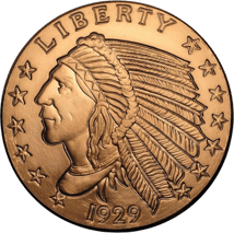 2 Unze Kupfermünze Incuse Indian 1929