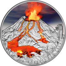 2 Unze Silber Vulkan Forces of Nature 2023 PP (Auflag: 750 | coloriert | High Relief | Polierte Platte)