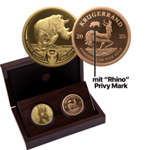 2 x 1 Unze Gold Big Five III & Krügerrand Satz Privymark Nashorn 2025 (Auflage: 100 | Polierte Platte)