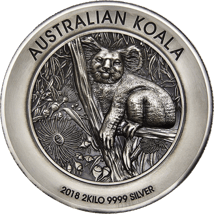 2kg Silber Koala 2018 PP (Auflage: 200 | Antik Finish | High Relief| inkl. Etui)