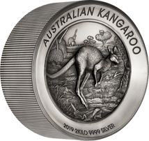 2kg Silber Känguru 2019  (Auflage: 200 | Antik Finish | High Relief | inkl. Etui)