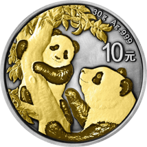 30g Silber China Panda 2021 ANTIK FINISH (Auflage:100 | AF | beidseitig vergoldet)
