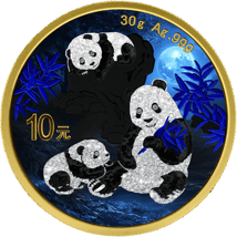 30g Silber China Panda Nightblue Iced Out 2025 (Auflage: 100 | teilvergoldet)