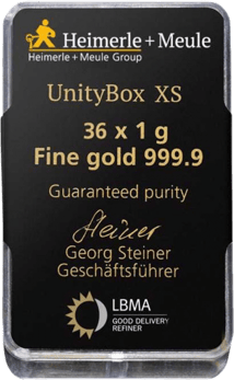 36 x 1g Goldbarren Heimerle und Meule UnityBox