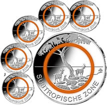 5 Euro Subtropische Zone 2018 PP (Komplettsatz: A,D,F,G,J)