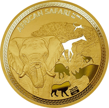 5 Unze Gold African Safari Elefant 2020 PP (Auflage: 50 | Polierte Platte | Nr. 1)
