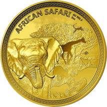 5 Unze Gold African Safari Elefant 2020 PP (Holzbox & Zertifikat | Auflage: 50)