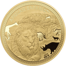 5 Unze Gold African Safari Löwe 2017 PP (inkl. Holzbox & Zertifikat | Auflage: 50)