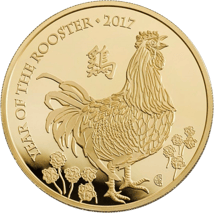 5 Unze Gold Lunar UK Hahn 2017 PP (Auflage: 38 Münzen)