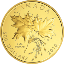 5 Unze Gold Maple Leaf 2018 PP (99 Exemplare)