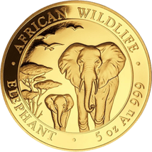 5 Unze Gold Somalia Elefant 2015 PP (inkl. Holzbox)
