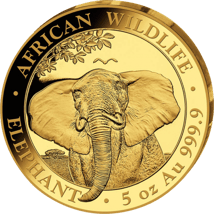 5 Unze Gold Somalia Elefant 2021 PP (Auflage: 50 | Polierte Platte)