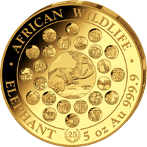 5 Unze Gold Somalia Elefant 25. Jubiläum 2023 PP (Auflage: 25 | Polierte Platte)