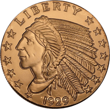 5 Unze Kupfermünze Incuse Indian 1929