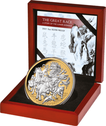 5 Unze Silber Great Lunar Race 2021 PP (Auflage: 888 | teilvergoldet | Polierte Platte)