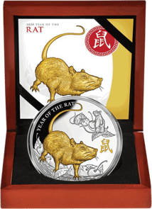 5 Unze Silber Ratte 2020 PP (Niue 8$ | teilvergoldet)