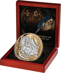 5 Unze Silber Tiger und Komodo 2022 PP (Auflage: 500 | Polierte Platte | teilvergoldet)