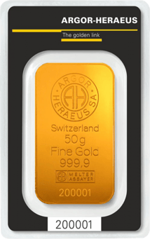 50 g Goldbarren Argor Heraeus