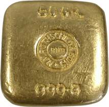 50 g Goldbarren Rothschild (kleiner Prägestempel auf Rundseite)