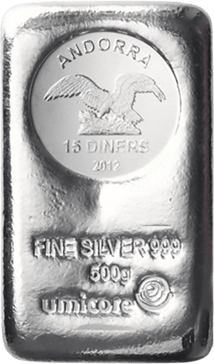 500 g Silber Münzbarren Umicore Andorra