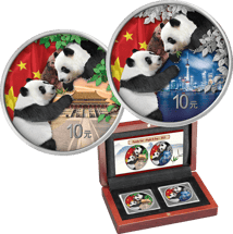 Silber China Panda Tag und Nacht Set 2023 (Auflage: 888 | coloriert)