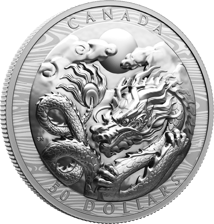 50 Dollar Kanada Silbermünze Jahr des Drachen 2024 (Auflage: 5.388 | beidseitig High Relief | Polierte Platte)
