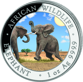 2 x 1 Unze Silber Somalia Elefant Tag & Nacht Set 2024 (Auflage: 500 | coloriert | 2 Münzen)
