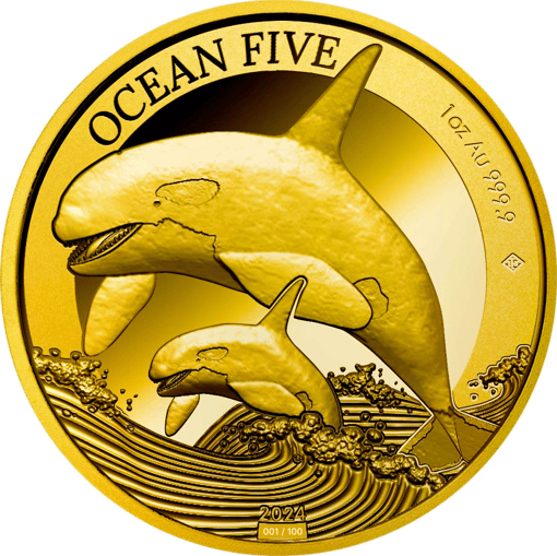 1 Unze Gold Ocean Five Orca 2024 PP (Auflage: 100 | Polierte Platte)