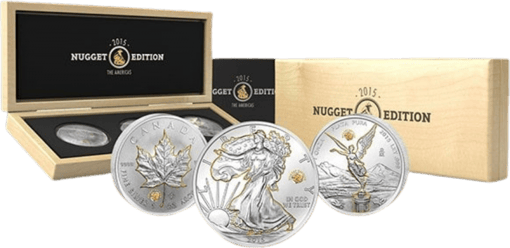 3 x 1 Unze Silber The Americas Nugget Set (teilvergoldet | mit Gold Nuggets)
