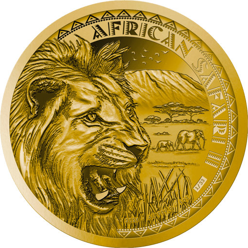 5 Unze Gold African Safari II Löwe 2024 PP (Auflage: 33 | Polierte Platte)