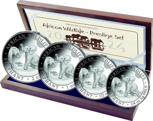 Silber Somalia Elefant Prestige Set 2024 (Auflage: 2.000 | Polierte Platte | 4 Münzen)