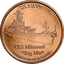 1 Unze Kupfermünze US Army USS Missouri